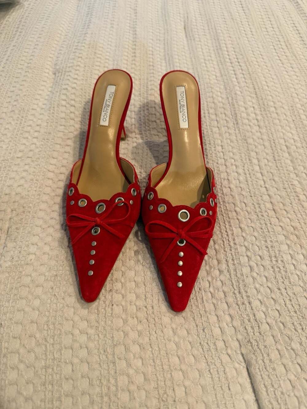 Tony Bianco Red Suede Shae Mules Size 8.5